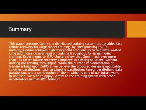 P210 | Gemini - Fast Failure Recovery in Distributed Training with In-Memory Checkpoints