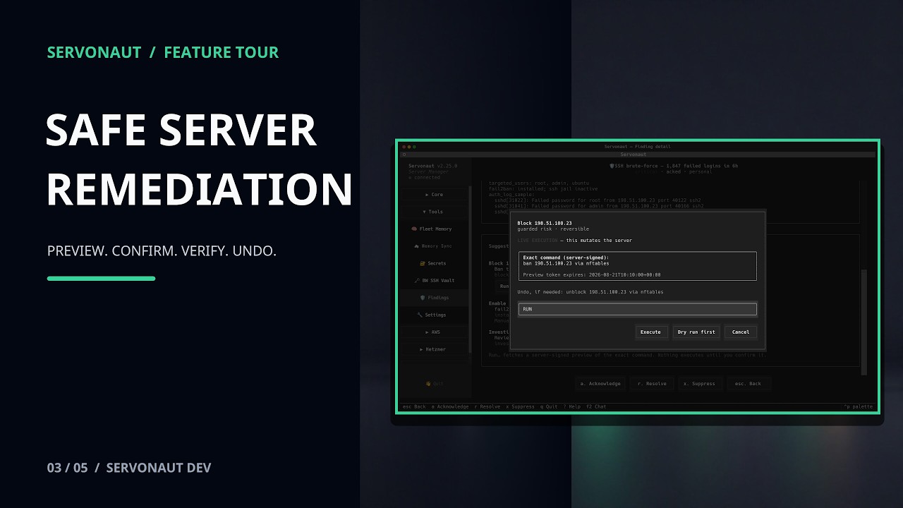 Thumbnail for Safe Server Remediation: Preview, Confirm, Verify, Undo | Servonaut