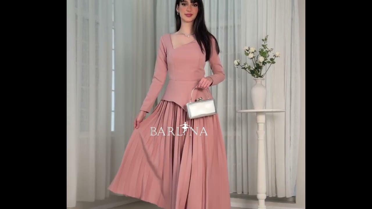 فستان وردي بتصميم أنيق للمناسبات الراقية - XXL