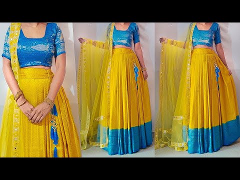 Convert Saree into Lehenga | Lehenga skirt cutting stitching | princess cut blouse cutting stitching
