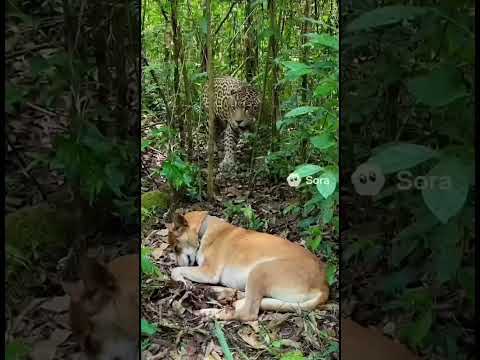The cat save dog from leopard attack #wild life 🙅‍♂️🙋‍♀️💯🤣