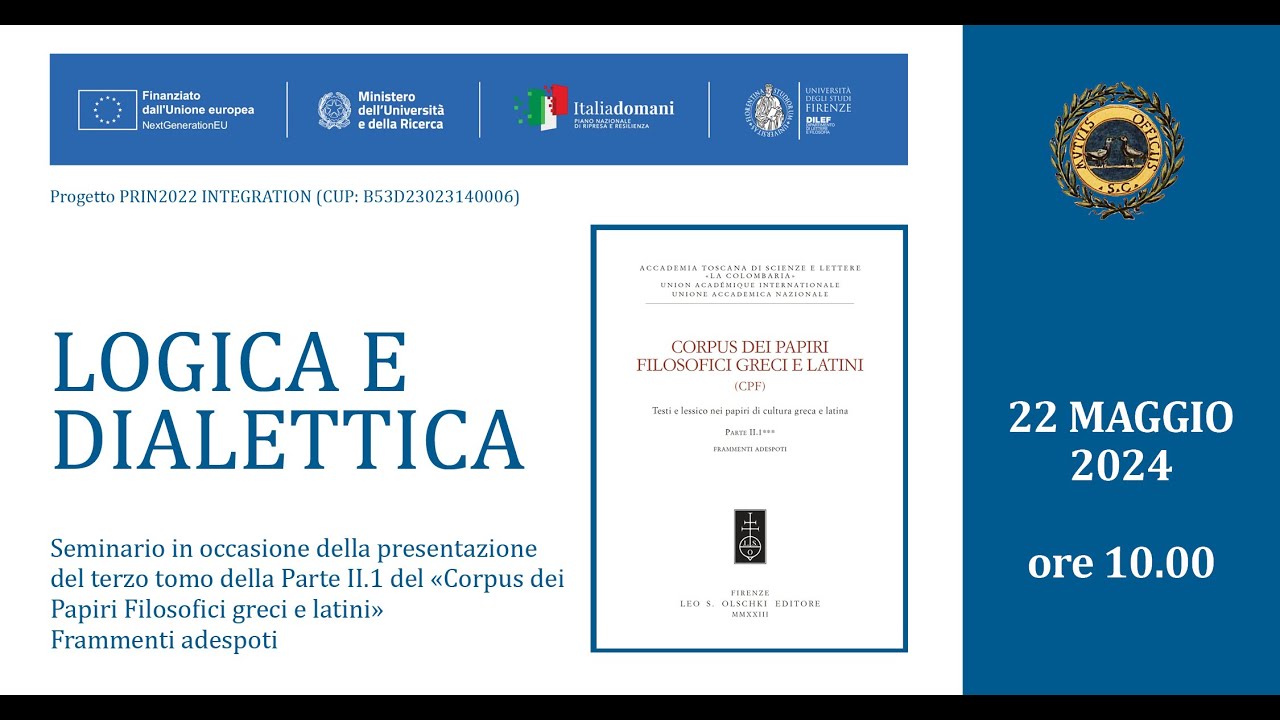 “Corpus dei Papiri Filosofici greci e latini” (CPF) II.1 ***_Presentazione del volume