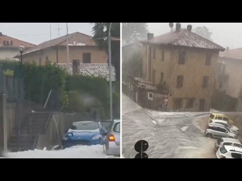 Grossi chicchi di grandine a Albavilla, nel comasco: le strade sono imbiancate