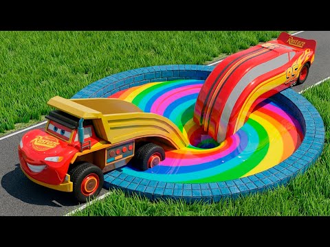Lightning McQueen VS Giant Rainbow Pit Traps! Can Pixar Cars Survive the Extreme BeamNG Test?
