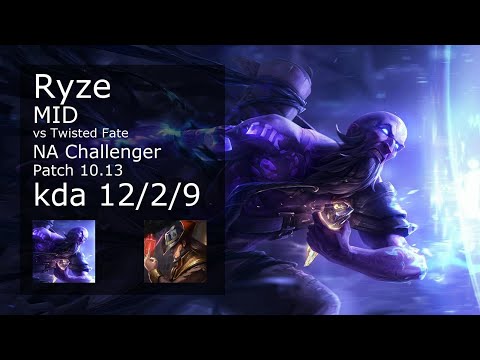 Ryze vs Twisted Fate Mid - NA Challenger 12/2/9 Patch 10.13 Gameplay