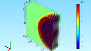 Partial Discharges in electric power capacitor. Simulation 2 (part 1, z-y plates, front).