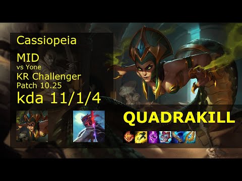 Cassiopeia vs Yone Mid - KR Challenger 11/1/4 Patch 10.25 Gameplay // [롤] 카시오페아 vs 요네 미드