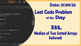 YouTube video '4 || Median of Two Sorted Arrays || C++ || Leetcode Daily Challenge'