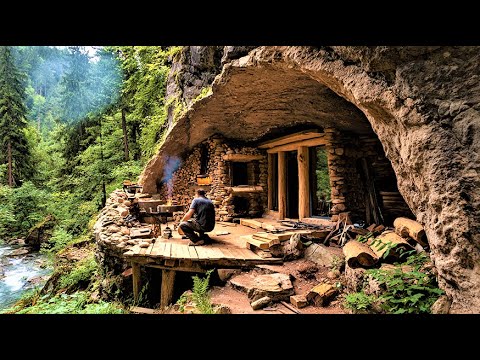 How to Build a Long Term Winter Shelter: Stone and Log Bunker in the Mountains