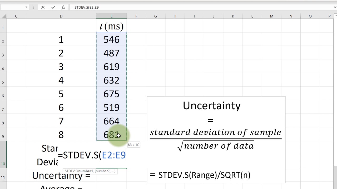 How do I calculate Uncertainty of Random data using Excel