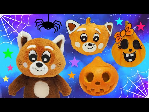 Pukkins den röda pandan gör roliga Halloween pumpor - Lek med oss