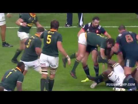 Francois Venter dumped on head by French centre
