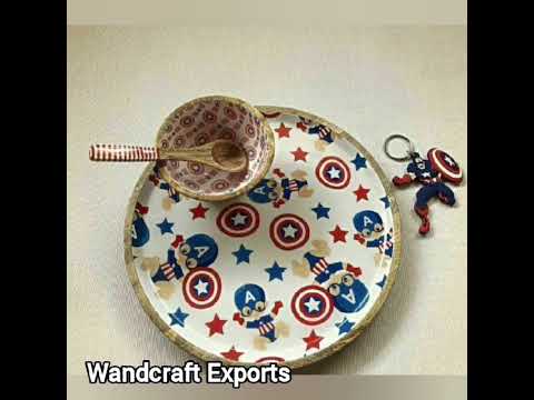 Printed Wooden Plate And Bowl Set
