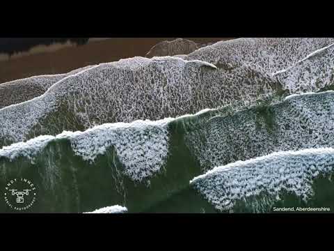 Drone shots of beach and waves at Sandend 