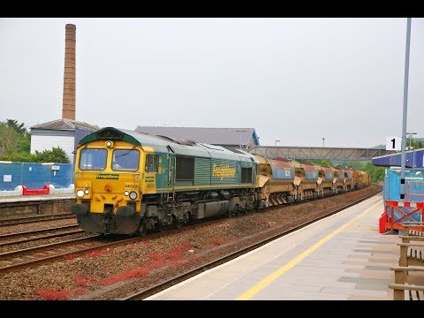 66550 & 66568 on 6X04 Track Renewal Train at Totnes    24/05/18