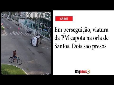 #Crime Em perseguição, viatura da PM capota na orla de Santos. Dois são presos
