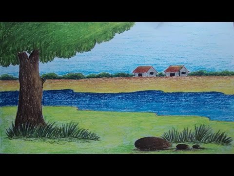 How to Draw a Village Scenery in Oil Pastel Part 1