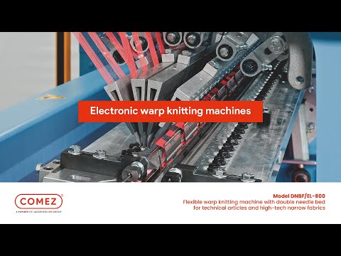 Warp knitting machines with double needle bed for technical articles and high-tech narrow fabrics