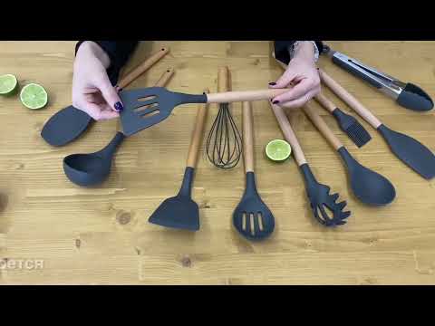 Кухонний набір силіконовий 12 предметів, лопатки, шумівки, кухарі, ложки, ополоники для приготування - фото 1 - id-p2350411277