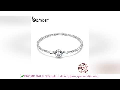 BAMOER 925 Sterling Silver Classic Love Forever Snake Chain Bracelets for Women Charm Bead DIY Fine