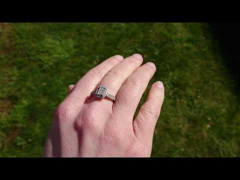 9ct white gold modern rectangular diamond halo cluster ring