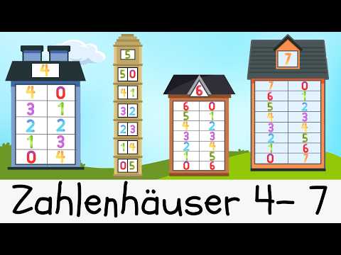 Zahlenhäuser 4 bis 7 🔢 Zahlenlied 🎶Mathe Lieder für die Grundschule 📚 Kinderlieder zum Lernen ✨