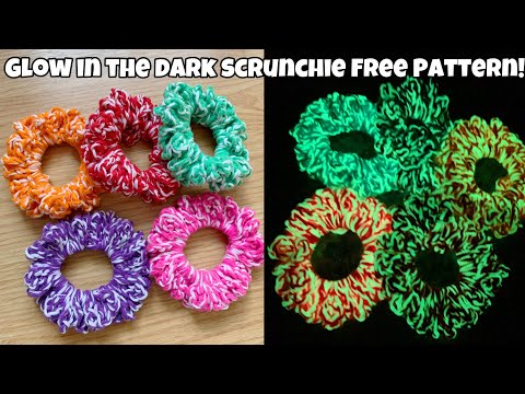 EASY CROCHET Glow in the Dark Hair Scrunchies Tutorial -  FREE PATTERN  -  #lionbrand