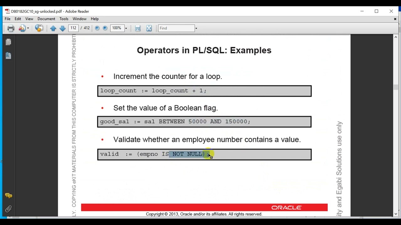 Oracle Database 12c/19c: PL/SQL - 09. Using operators and developing readable code