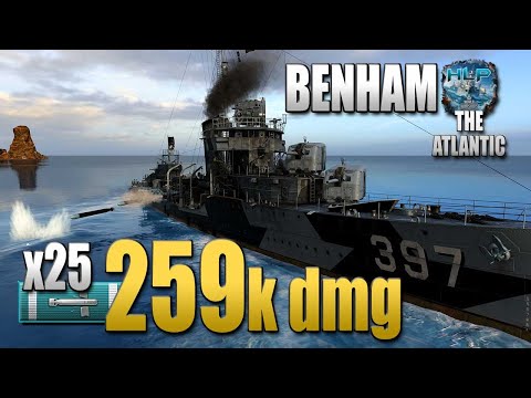 Destroyer Benham on map The Atlantic, 259k damage - World of Warships
