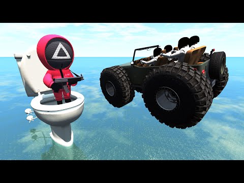Crazy Cars Jumping into Giant Toilet - BeamNG.Drive