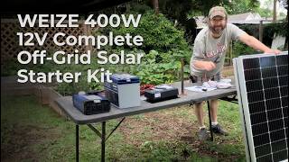 WEIZE 400W 12V Complete Off‑Grid Solar Starter Kit with 100Ah LiFePO4 Battery, 2kw Inverter and more
