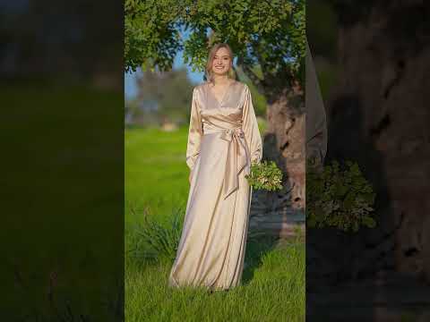 Luxurious champagne gold silk wrap dress - your perfect dress from ENME.me find us #bridesmaiddress