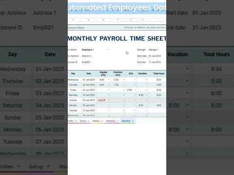 Payroll Timesheet Tracker Excel & Google Spreadsheet, Weekly, Biweekly, Monthly #excel  #payroll