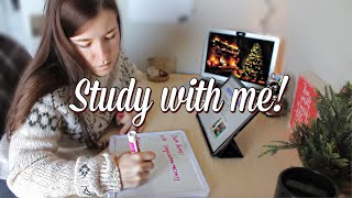 REAL TIME 1 hour STUDY WITH ME with christmas music + pomodoro🎄 studying for vet school midterms!