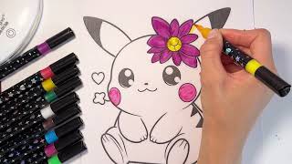 🌸 Cute Pikachu Coloring Page | Coloring Pokémon with Markers ⚡