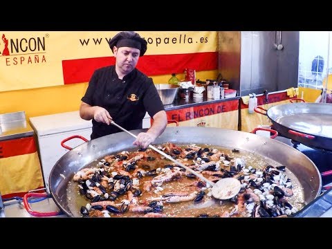 Spain Street Food. Huge Paella Valenciana