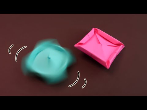 Оригами вертушка: квадратный волчок антистресс игрушка из бумаги без клея • Origami Spinning Top Toy