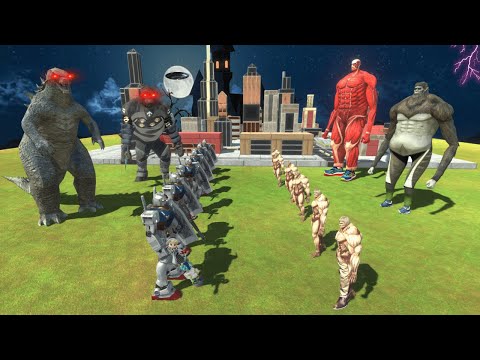 Godzilla 2014 x King Kong x Gundam RX-78 vs Colossal Titan Team - Animal Revolt Battle Simulator