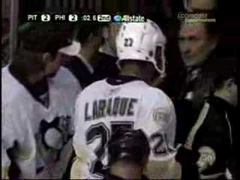 Steve Downie gets hit by Laraque