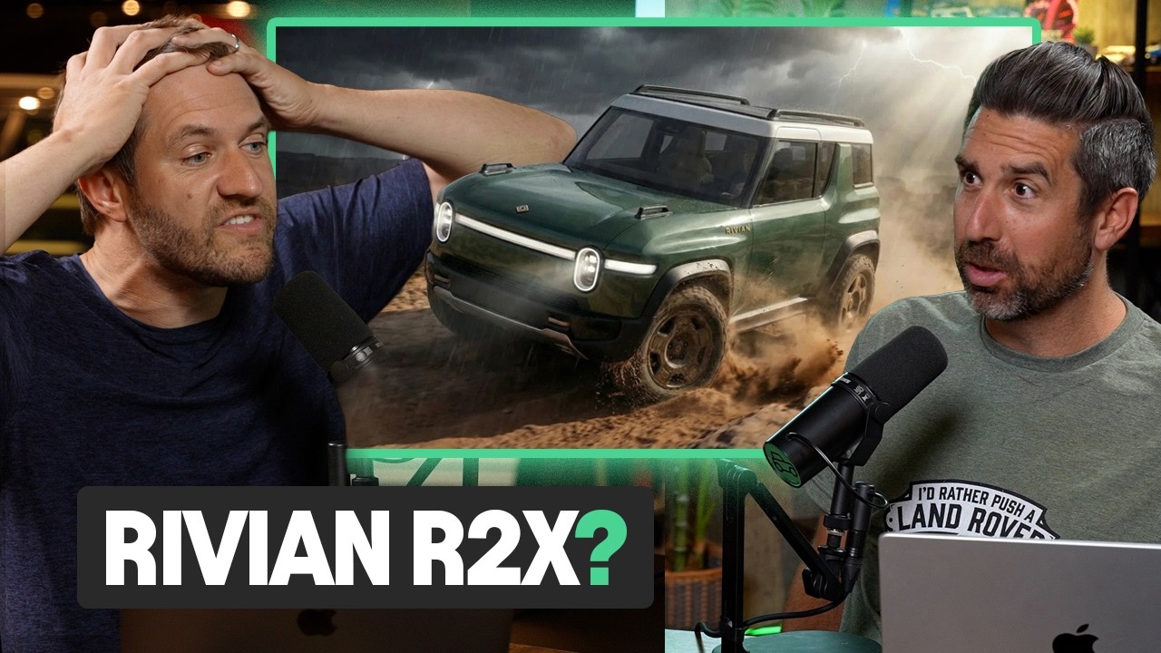 This Car Pod hosts discussing Rivian R2 variant news with podcast studio setup