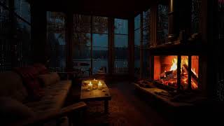 Quiet Autumn Night With Forest Rain | Glowing Fireplace Ambience To Relax And Unwind