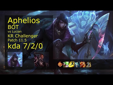 Aphelios ADC vs Lucian - KR Challenger 7/2/0 Patch 11.5 Gameplay // [롤] 아펠리오스 vs 비에고