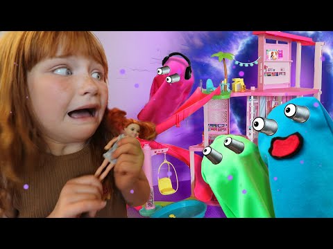 mini RAiNBOW GHOSTS in New Barbie DreamHouse!? Surprise Party for Adley and Barbies New Music Video!