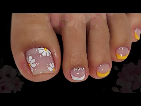 UÑAS PARA PIES DECORADAS CON FRANCÉS Y FLORES ELEGANTES Y SENCILLAS 🌺💅