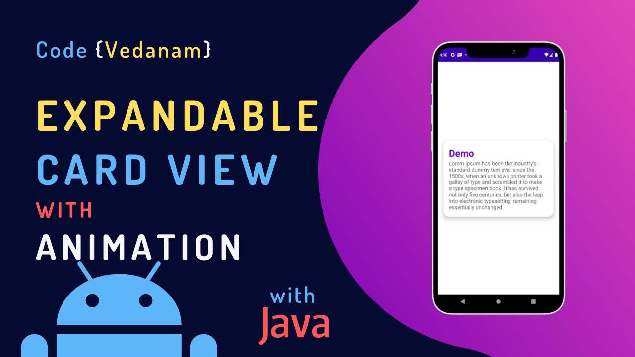 Expandable Card View with Animation in android studio | #java #cardview #android #animation
