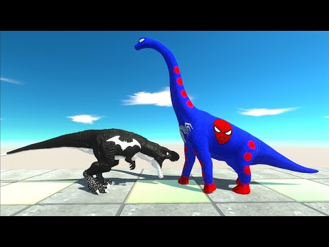 BATMAN T-REX vs SUPERMAN T-REX vs SPIDERMAN BRACHIOSAURUS DEATH RUN - Animal Revolt Battle Simulator