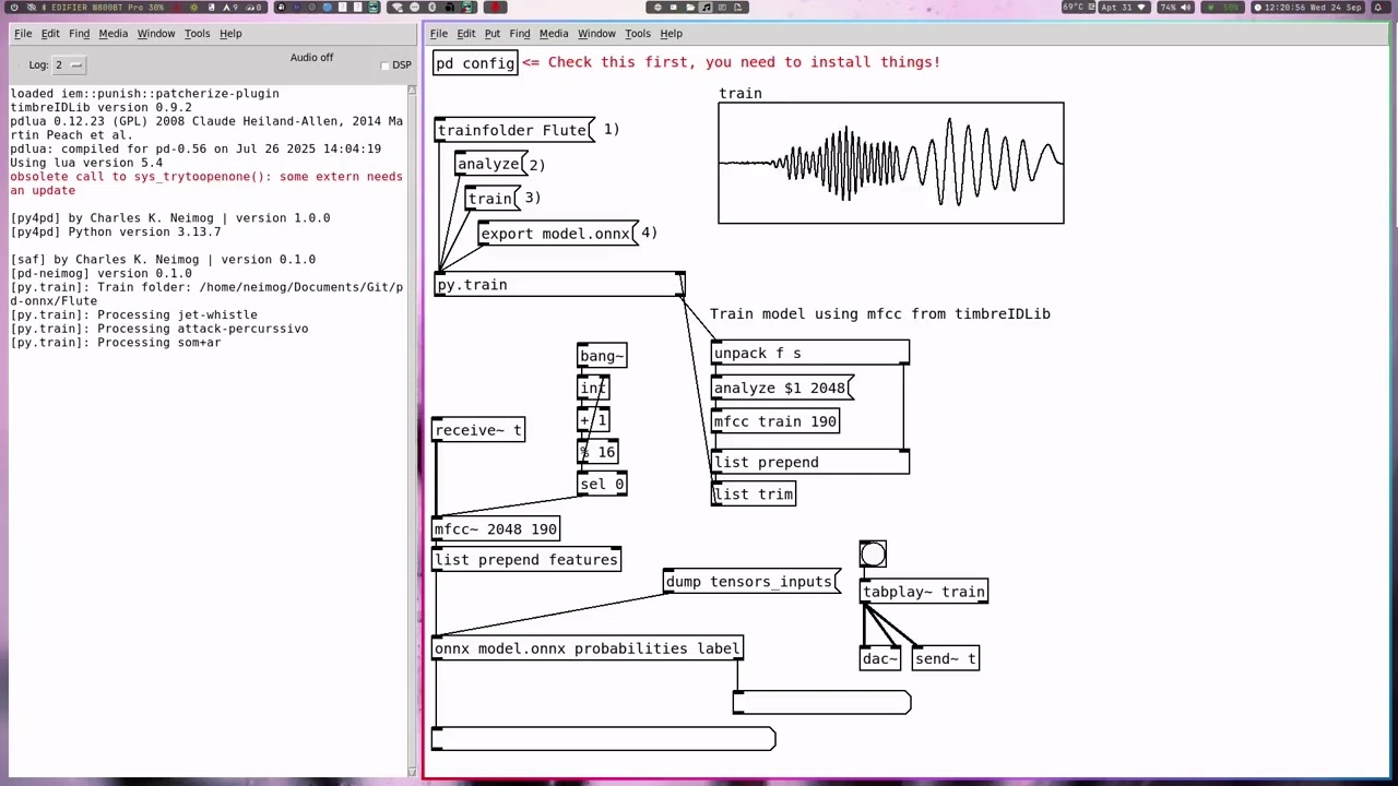 Exploring AI Timbre Recognition Workflows in Pure Data with py4pd and pd-onnx