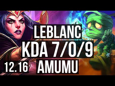 LEBLANC & Ezreal vs AMUMU & Samira (SUP) | 7/0/9, 68% winrate, Godlike | KR Diamond | 12.16