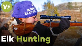 Hunters track down an elk in the Norwegian forest - Hunting in the nordic wilderness