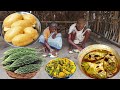 BITTER GOURD With PATATO CURRY And Dry Fish Recipe Cooking Eating By Our Grandma Rural Life India